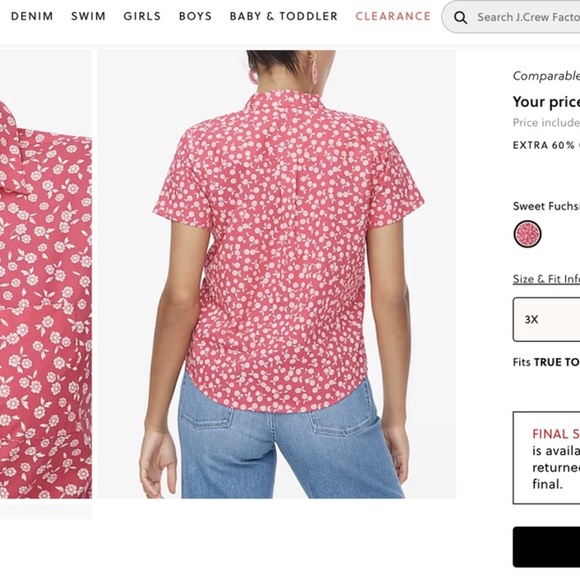 J Crew Factory Printed short-sleeve poplin popover top New with Tags 3X Plus - Picture 3 of 8